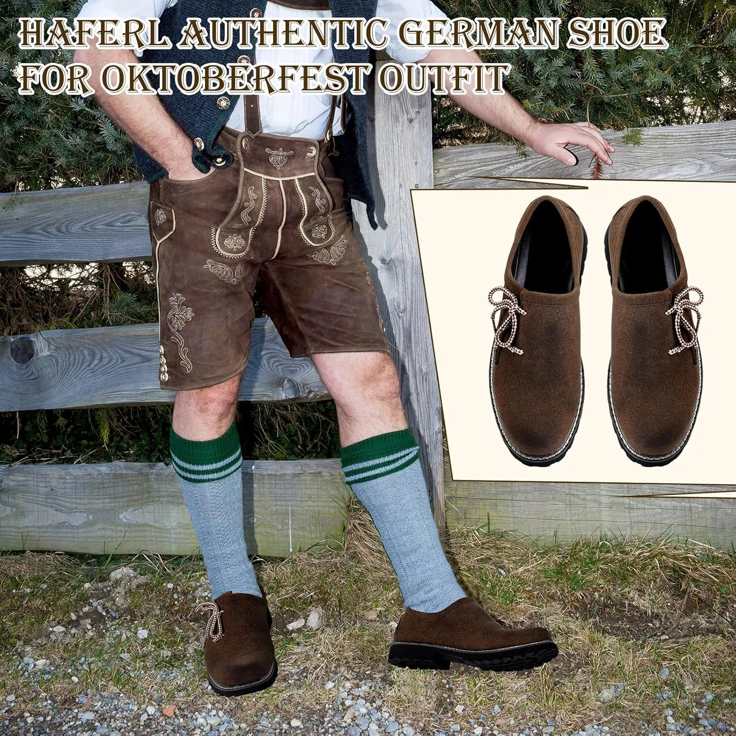 Cuffbow Lederhosen Shoes for Men Oktoberfest Costume Boots Authentic German Lederhosen Suede Leather Shoes Brown Casual Boots