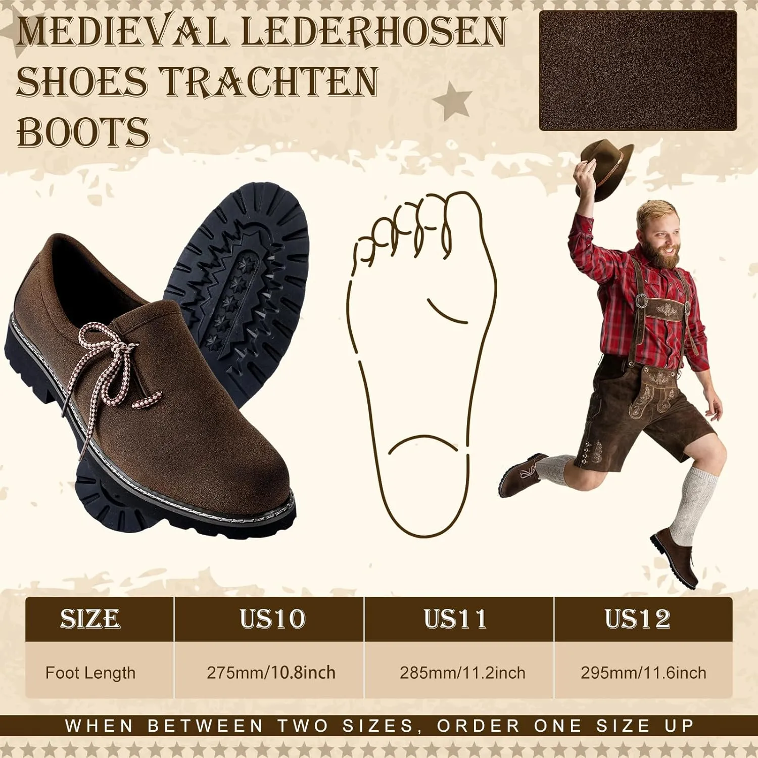 Cuffbow Lederhosen Shoes for Men Oktoberfest Costume Boots Authentic German Lederhosen Suede Leather Shoes Brown Casual Boots