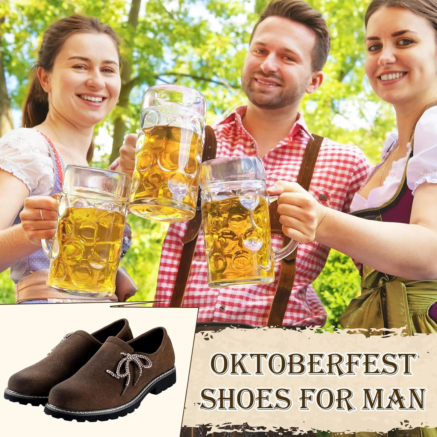 Cuffbow Lederhosen Shoes for Men Oktoberfest Costume Boots Authentic German Lederhosen Suede Leather Shoes Brown Casual Boots
