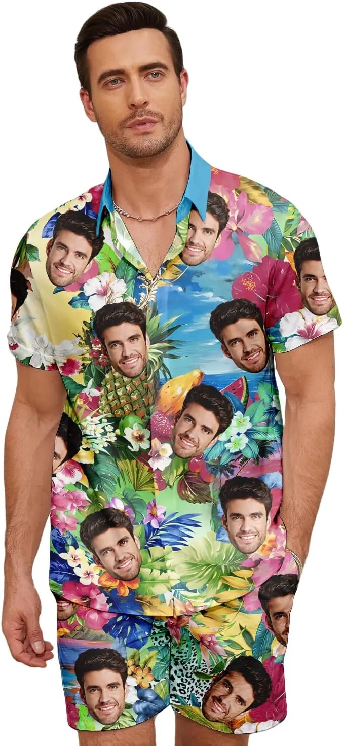 Custom Matching Hawaiian Outfits for Couples Personalized Beach Vacation Tropical Print Men Shirt Suit