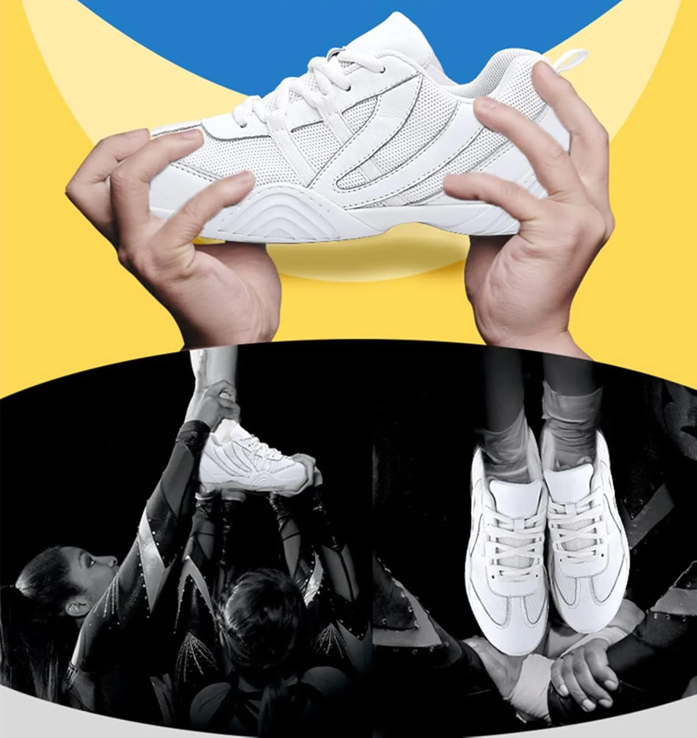 DADAWEN Cheer Shoes for Youth Girls Women White Cheerleading Dancing Shoes Athletic Training Tennis Walking Breathable Competition Cheer Sneakers