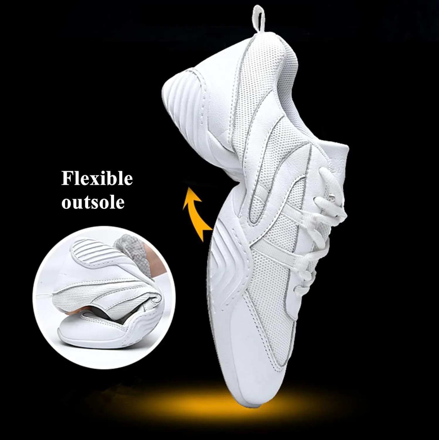 DADAWEN Cheer Shoes for Youth Girls Women White Cheerleading Dancing Shoes Athletic Training Tennis Walking Breathable Competition Cheer Sneakers
