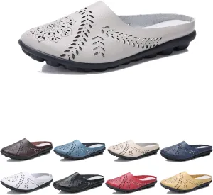 DirraBra Owlkay Women's Hollow Breathable Casual Mule Sandals, Slip On Flat Loafers Outdoor Comfortable Backless Slippers