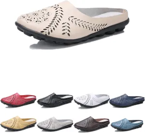 DirraBra Owlkay Women's Hollow Breathable Casual Mule Sandals, Slip On Flat Loafers Outdoor Comfortable Backless Slippers