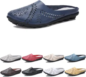 DirraBra Owlkay Women's Hollow Breathable Casual Mule Sandals, Slip On Flat Loafers Outdoor Comfortable Backless Slippers
