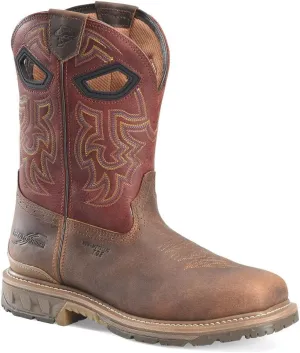 DOUBLE-H Phantom Rider Brock 11” Wide Square Composite Toe Roper Boots for Men with Brown Barnyard Acid Resistant Leather and Red Leather Quarter