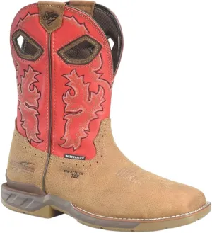 DOUBLE-H Phantom Rider Henly 11” Waterproof Square Composite Toe Roper Boots for Men with Atlantic Real Leather Vamp and Goji Berry Red Leather Shaft