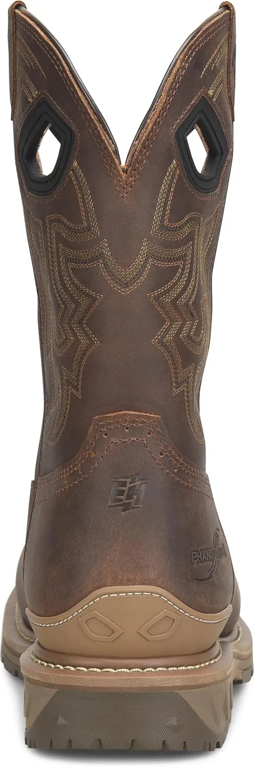 DOUBLE-H Phantom Rider Stanton 11” Waterproof Wide Square Composite Toe Roper Boots for Men with Dark Brown Barnyard Acid Resistant Leather, EH-Rated