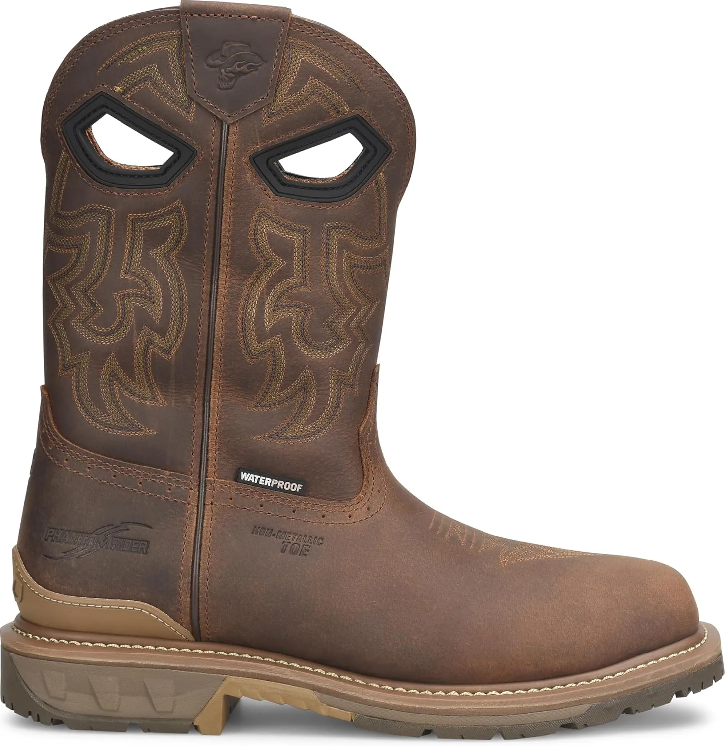 DOUBLE-H Phantom Rider Stanton 11” Waterproof Wide Square Composite Toe Roper Boots for Men with Dark Brown Barnyard Acid Resistant Leather, EH-Rated