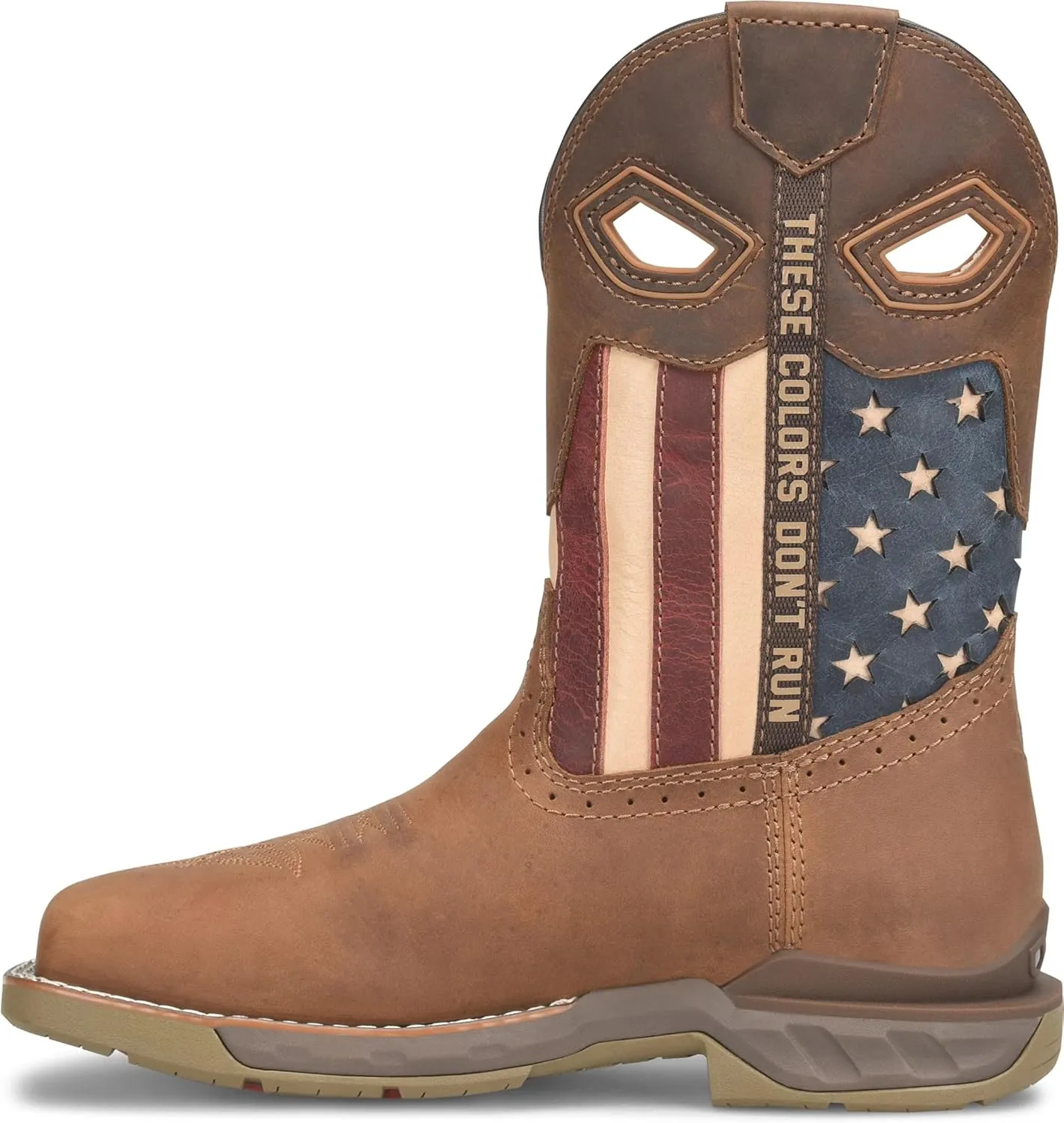DOUBLE-H Women's Phantom Rider Fortress 10” Wide Square Composite Toe Roper Boots with Aspen Honey Leather Foot and Stars & Stripes Leather Quarter