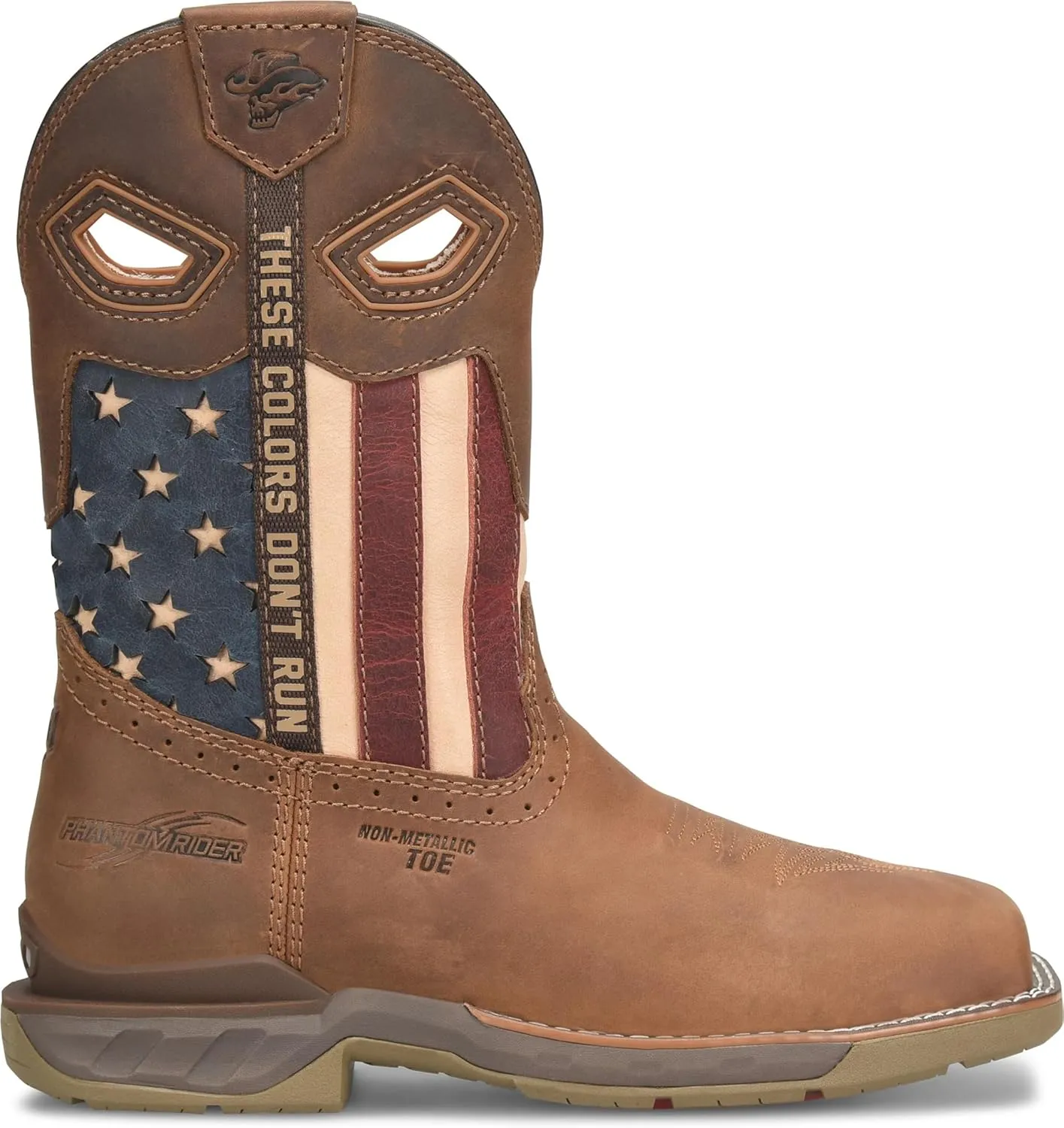 DOUBLE-H Women's Phantom Rider Fortress 10” Wide Square Composite Toe Roper Boots with Aspen Honey Leather Foot and Stars & Stripes Leather Quarter