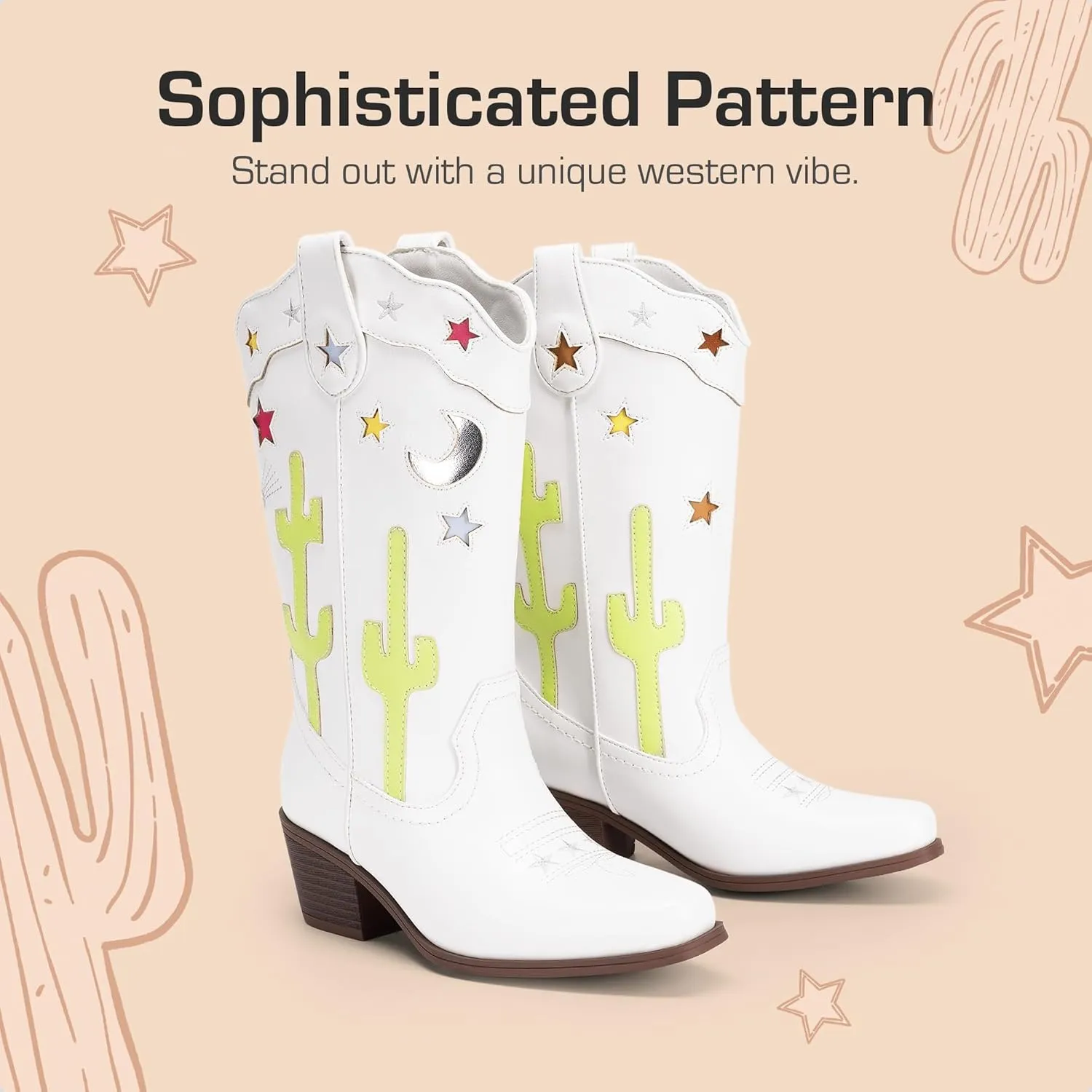 DREAM PAIRS Girls Cowboy Boots Cowgirl Mid Calf Western Boots with Low Heel Square Toe for Little Kid/Big Kid