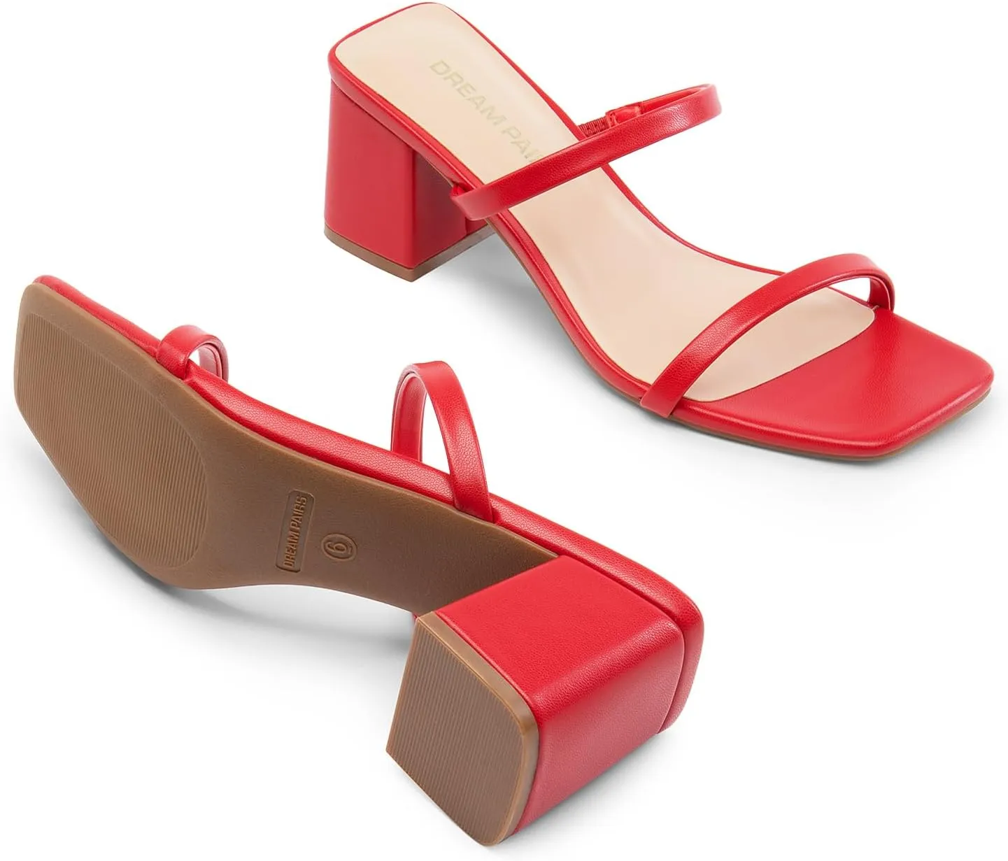DREAM PAIRS Sandal Heels for Women Low Square Open Toe Block Chunky Heels Slip On Slides Mules for Party Homecoming Daily