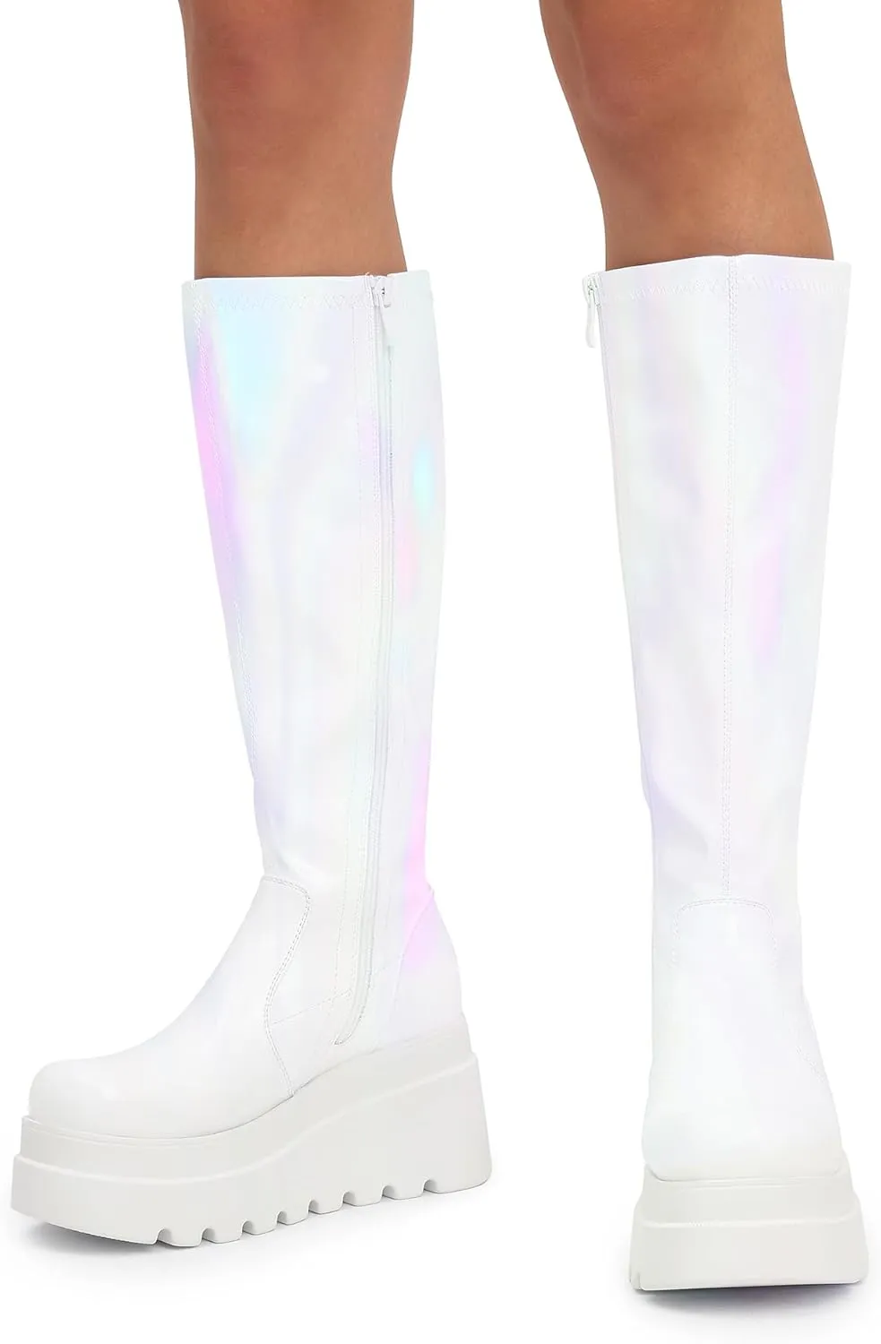 DREAM PAIRS Women's Knee High Boots Wedge Platform Chunky Heel Round Toe Side Zipper Fashion Long Tall Sock Boots