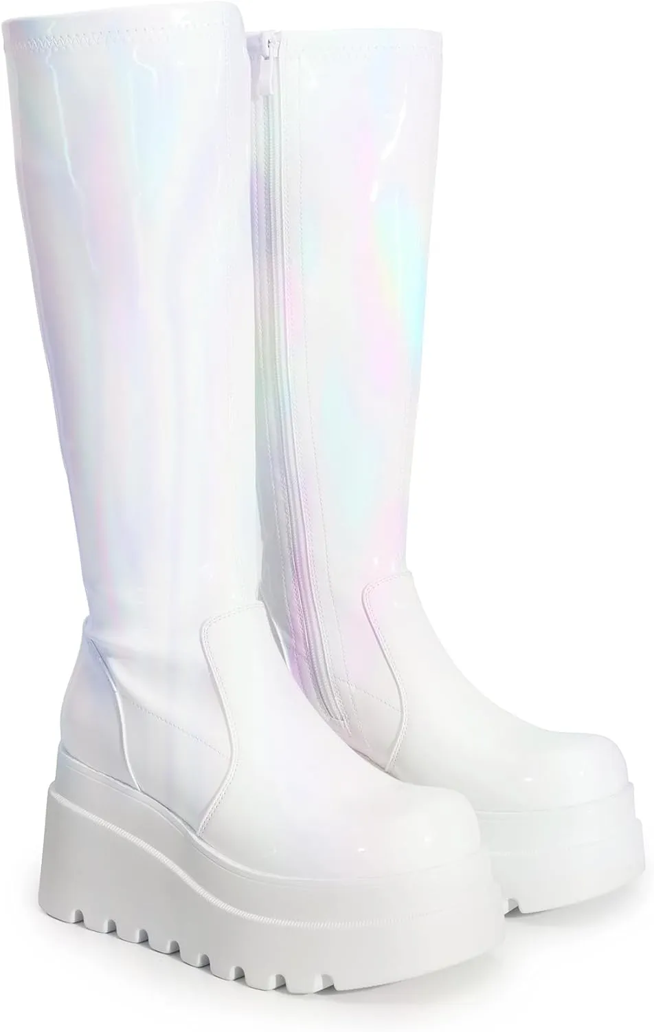 DREAM PAIRS Women's Knee High Boots Wedge Platform Chunky Heel Round Toe Side Zipper Fashion Long Tall Sock Boots