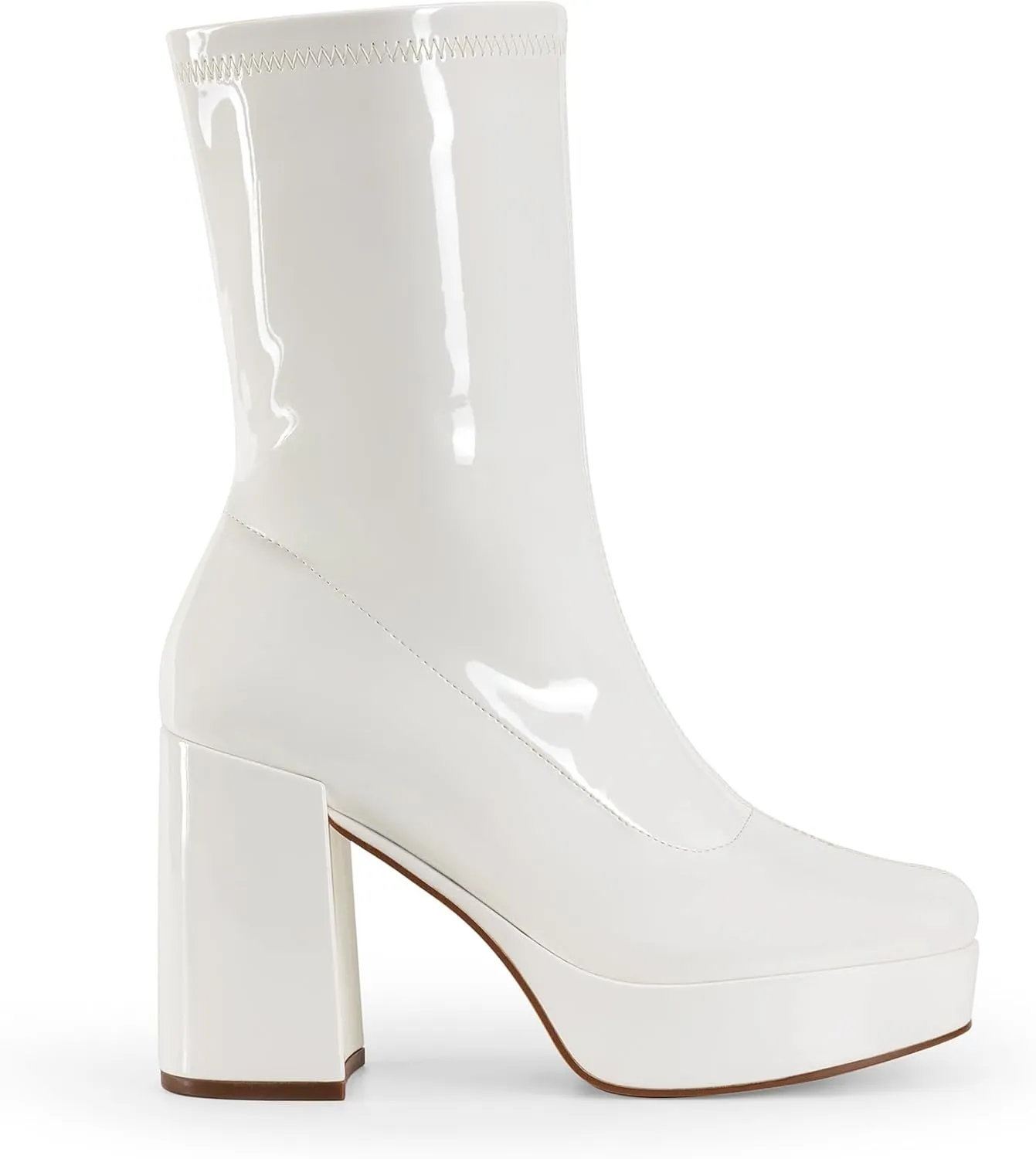 DREAM PAIRS Women's Mid Calf Gogo Boots Platform High Chunky Block Heel Square Toe Ankle Boots