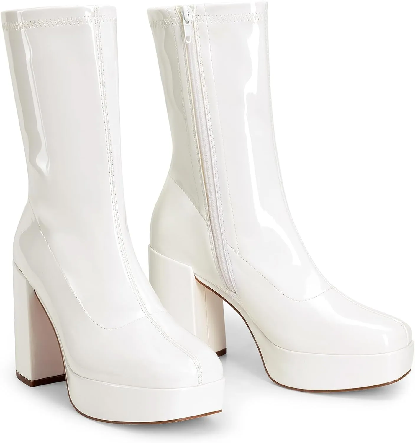 DREAM PAIRS Women's Mid Calf Gogo Boots Platform High Chunky Block Heel Square Toe Ankle Boots