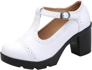 Dress Wedding Shoes for Women Low Block Heels Mary Jane Chunky T-Strap Interview Shoes Closed Toe Oxfords Pump Shoes