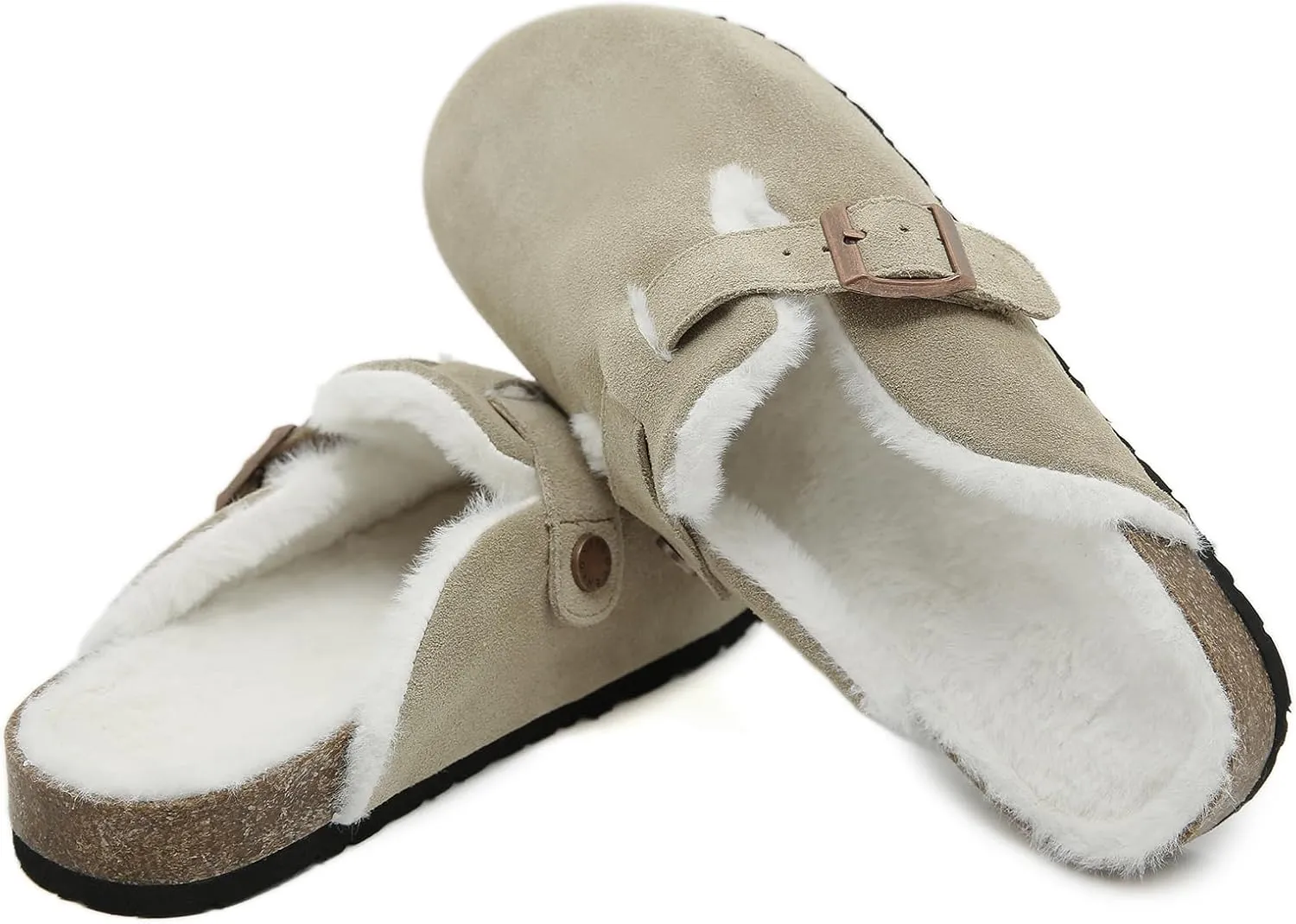 Dumalum Suede Clogs for Women and Men - Adjustable Buckle Slip-on Cork Footbed Mules with Antislip Sole - Unisex Slippers