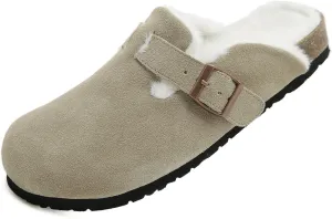 Dumalum Suede Clogs for Women and Men - Adjustable Buckle Slip-on Cork Footbed Mules with Antislip Sole - Unisex Slippers