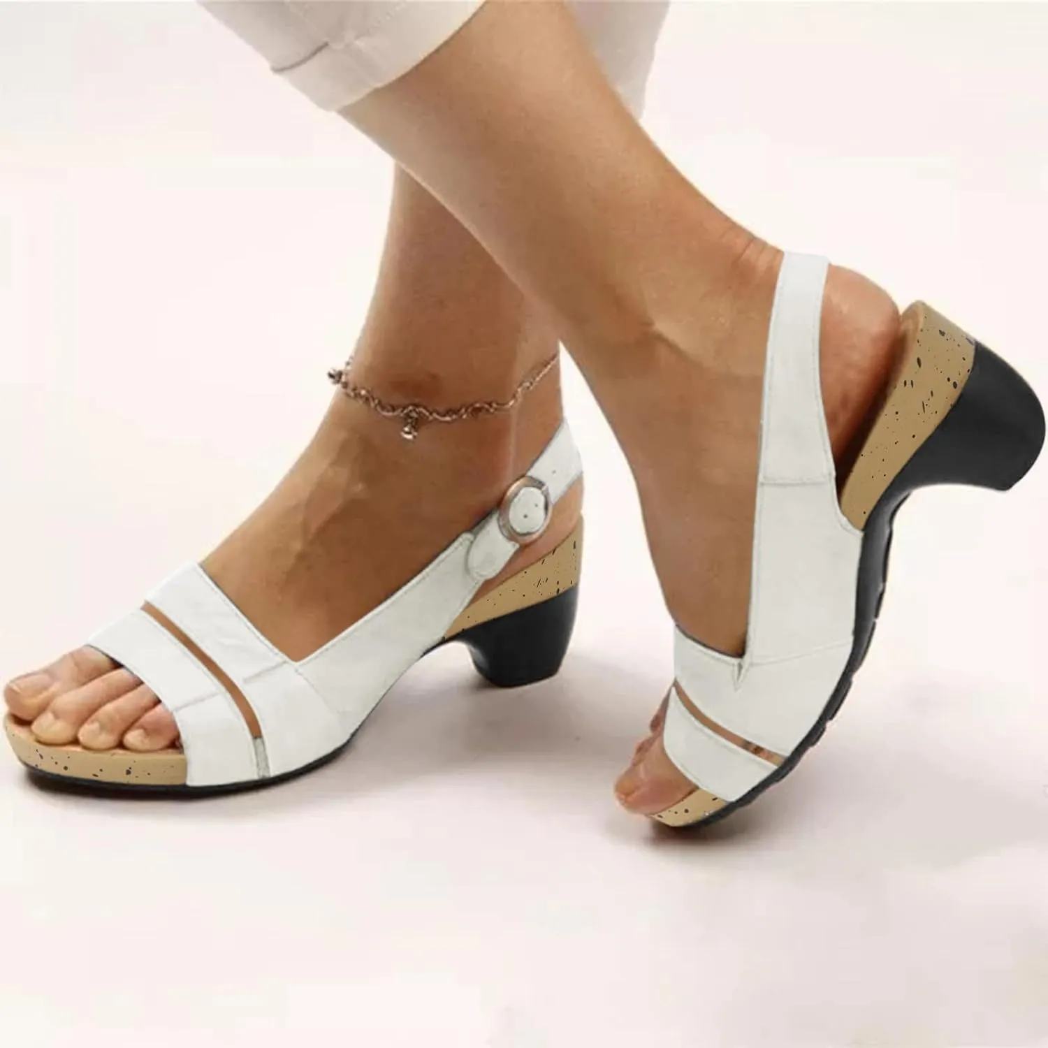 Eduavar Orthopedic Sandals for Women, Womens Sandals Orthopedic Sandals Dressy Open Toe Low Heel Sandals with Ankle Strap
