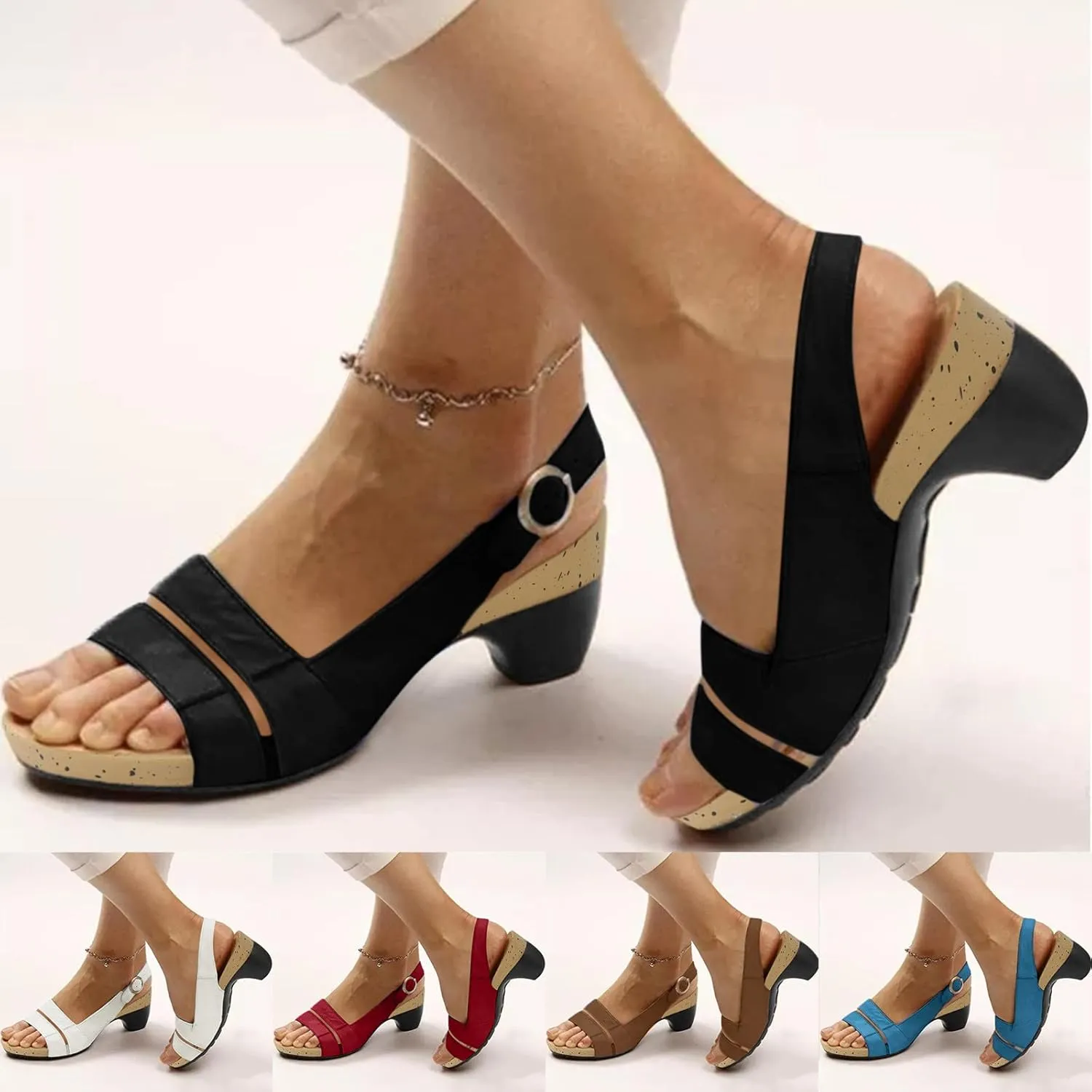 Eduavar Orthopedic Sandals for Women, Womens Sandals Orthopedic Sandals Dressy Open Toe Low Heel Sandals with Ankle Strap