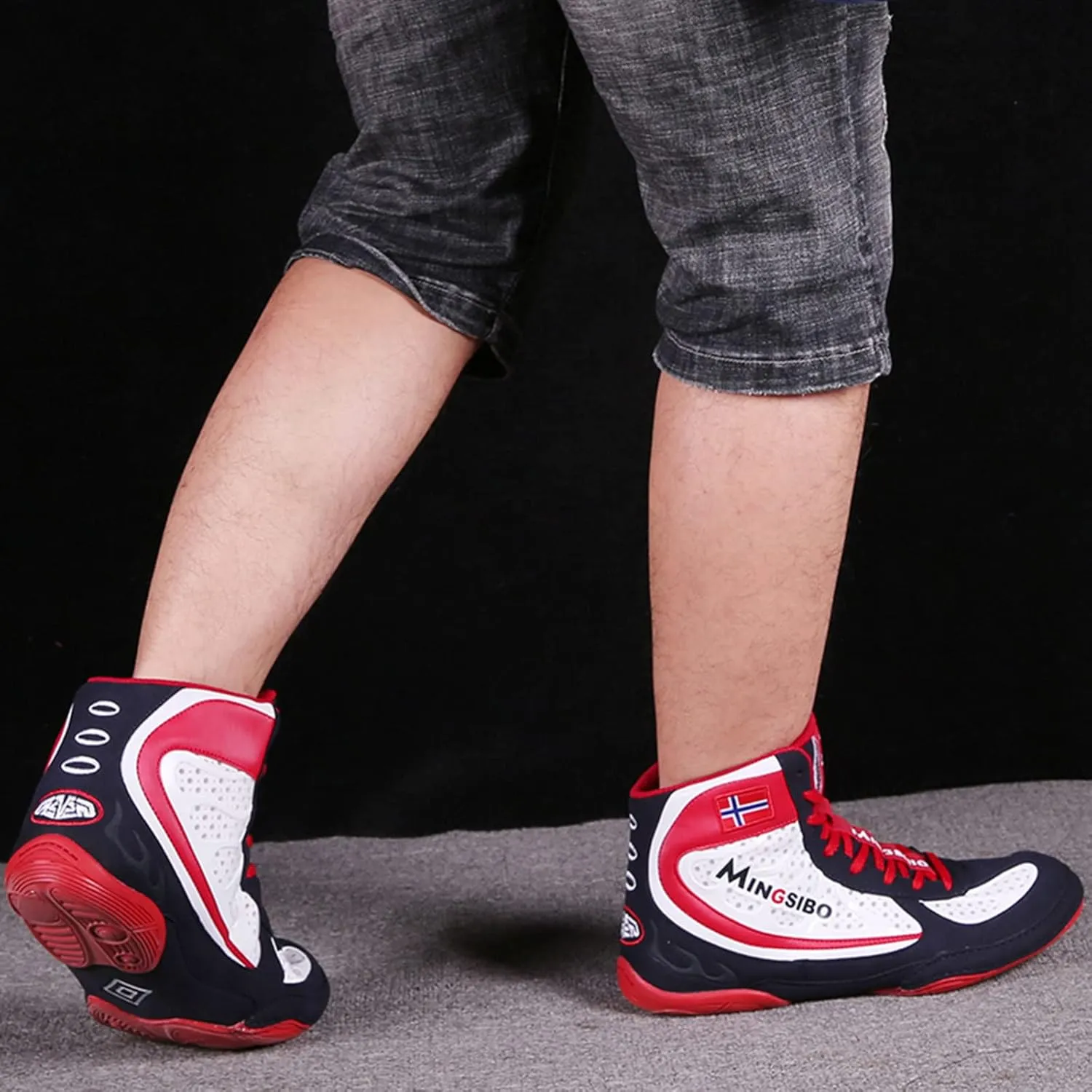 EMDPBD Men's Boxing Shoes Fighting Sports Master Training Mesh Vamp, Professional Boxing Boots Adult Sparring Trainers Shoes for Bodybuilding Weightlifting MMA,Red-7
