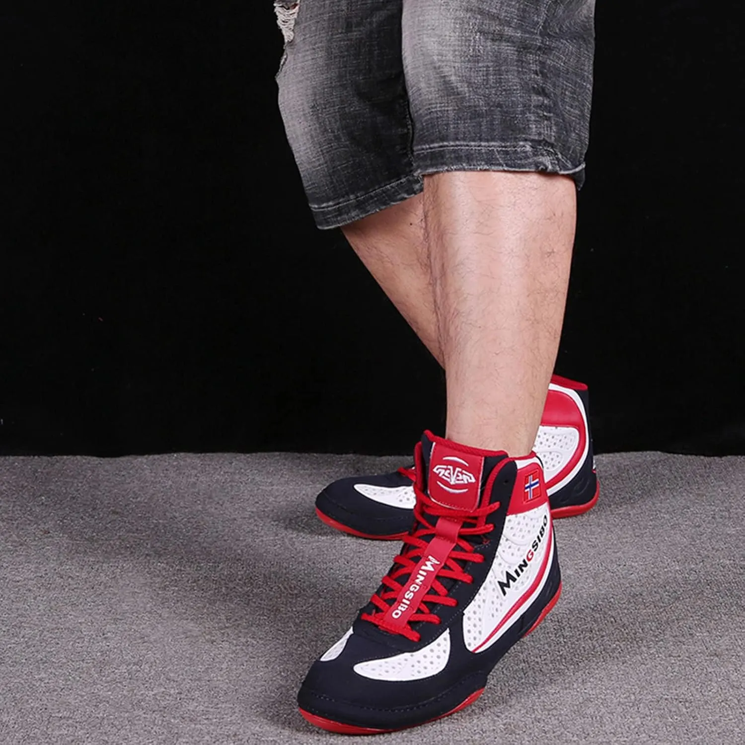 EMDPBD Men's Boxing Shoes Fighting Sports Master Training Mesh Vamp, Professional Boxing Boots Adult Sparring Trainers Shoes for Bodybuilding Weightlifting MMA,Red-7