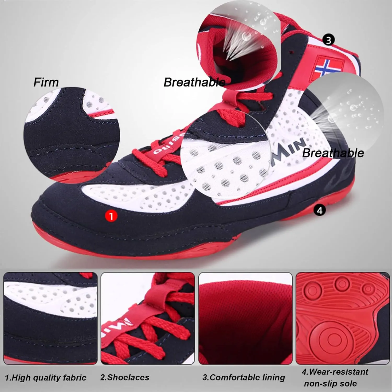 EMDPBD Men's Boxing Shoes Fighting Sports Master Training Mesh Vamp, Professional Boxing Boots Adult Sparring Trainers Shoes for Bodybuilding Weightlifting MMA,Red-7