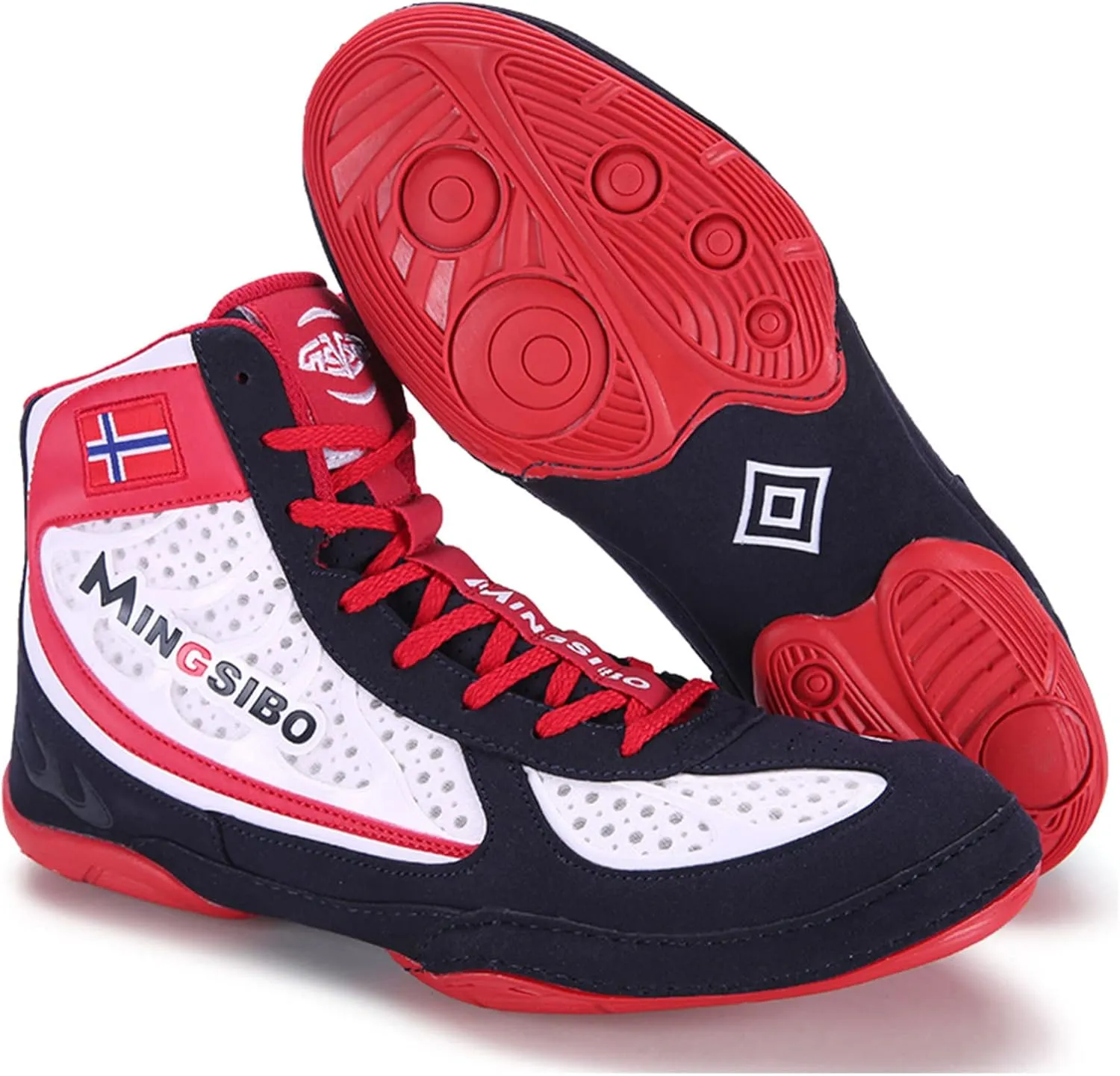 EMDPBD Men's Boxing Shoes Fighting Sports Master Training Mesh Vamp, Professional Boxing Boots Adult Sparring Trainers Shoes for Bodybuilding Weightlifting MMA,Red-7