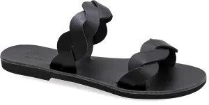 Emmanuela Ancient Greek Handmade Leather Flat Sandals with braided straps, Quality Slide on Summer Shoes for Women, Open Toe Sliders, Boho Chic Mules White Rose Gold Yellow