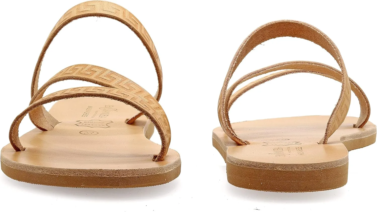 Emmanuela Ancient Greek Handmade Leather Flat Sandals with Meanders, Quality Slide on Strappy Summer Shoes for Women, Open Toe Sliders, Boho Chic Mules
