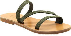 Emmanuela Ancient Greek Handmade Leather Flat Sandals with Meanders, Quality Slide on Strappy Summer Shoes for Women, Open Toe Sliders, Boho Chic Mules
