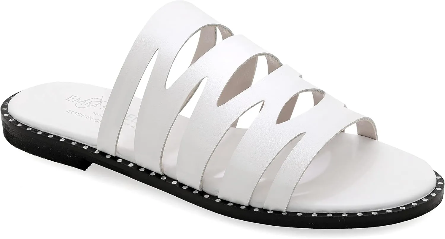 Emmanuela Comfortable Leather Flat Sandals, Ancient Greek Style Quality Slide on Summer Shoes for Women, Open Toe Sandals, Boho Chic Sliders, Strappy mules with Cushioned insole