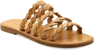 Emmanuela Comfortable Leather Flat Sandals with Braided Straps, Greek Quality Slide on Summer Shoes, Open Toe Mules, Boho Chic Braided Fashion Sliders