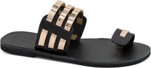 Emmanuela Greek Handmade Leather Toe Ring Sandals, Quality Slide on Summer Shoes for Women, Open Toe Sliders, Flat Strappy Sandals, Boho Chic Mules Silver Rose gold