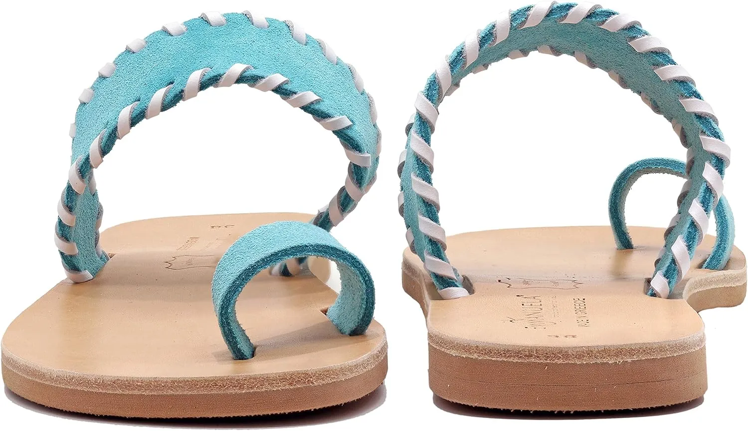 Emmanuela Greek Leather Embroided Toe Ring Sandals, Quality Handmade Slide on Strappy Summer Shoes for Women, Open Toe Sliders, Boho Chic Slider Mules