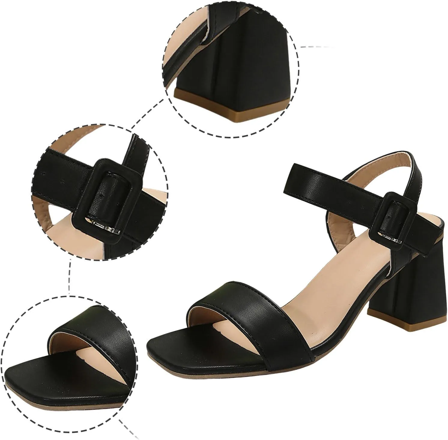 Fashion Chunky Heel Sandals for Women Strappy Buckle Heeled Sandal with Chunk Heel Elegant Dress Pumps Shoes
