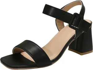 Fashion Chunky Heel Sandals for Women Strappy Buckle Heeled Sandal with Chunk Heel Elegant Dress Pumps Shoes