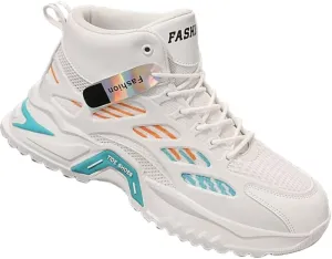 Fashion Mid-Top Sneakers for Men - Casual Street Style Lace-Up Closure, All-Season Round Toe Trainers