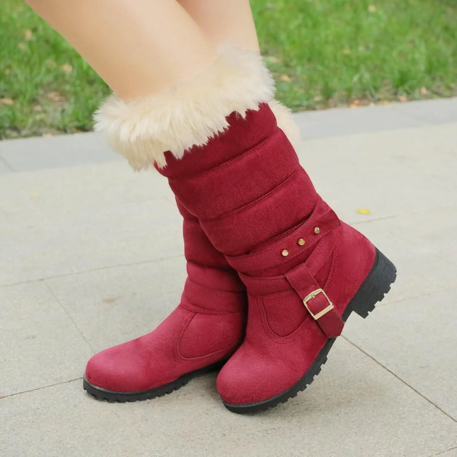 Fashionable and Classic High Top Warm Plus Velvet Low Heeled Round Toe Snow Boots for Women Womens Tote Wear Boots Women