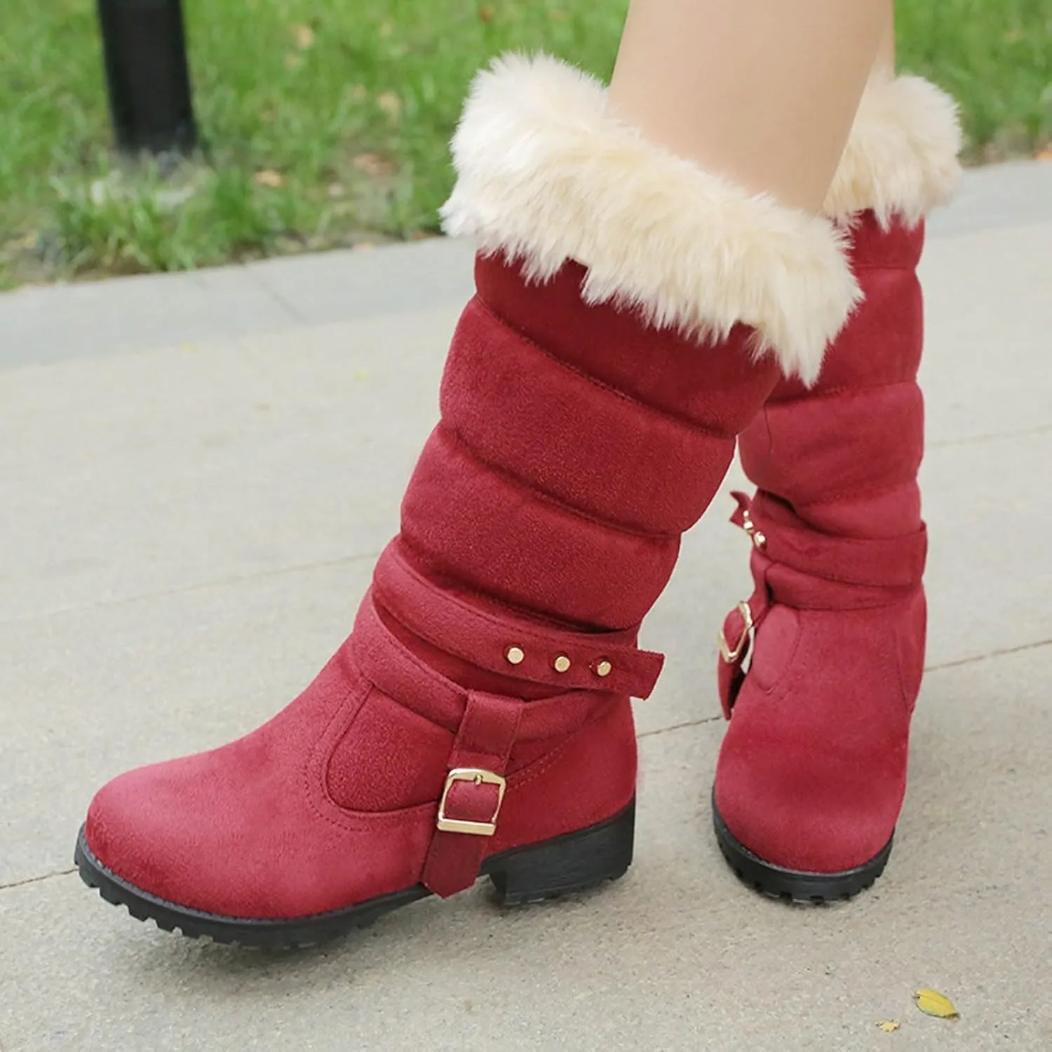 Fashionable and Classic High Top Warm Plus Velvet Low Heeled Round Toe Snow Boots for Women Womens Tote Wear Boots Women