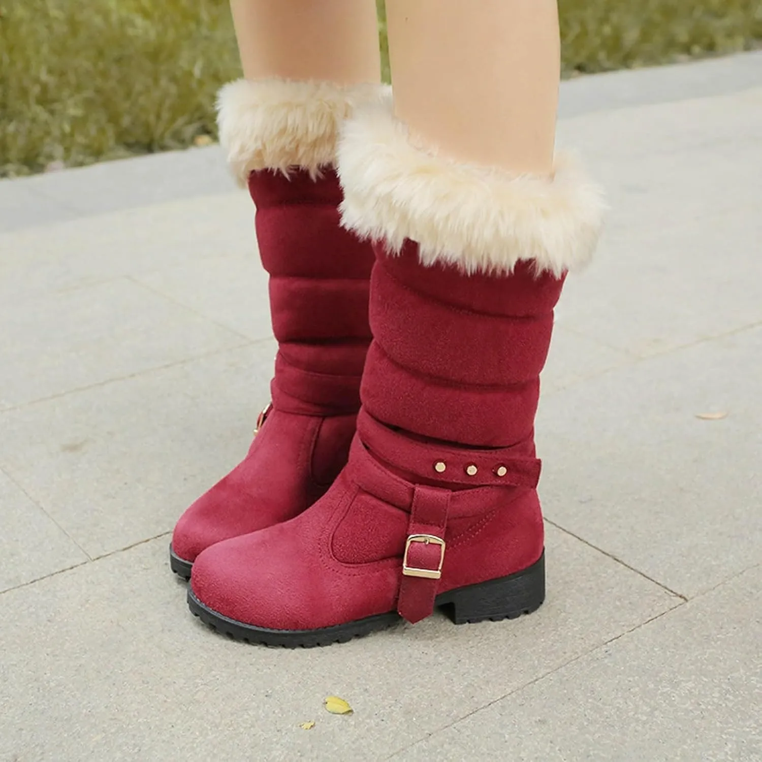 Fashionable and Classic High Top Warm Plus Velvet Low Heeled Round Toe Snow Boots for Women Womens Tote Wear Boots Women