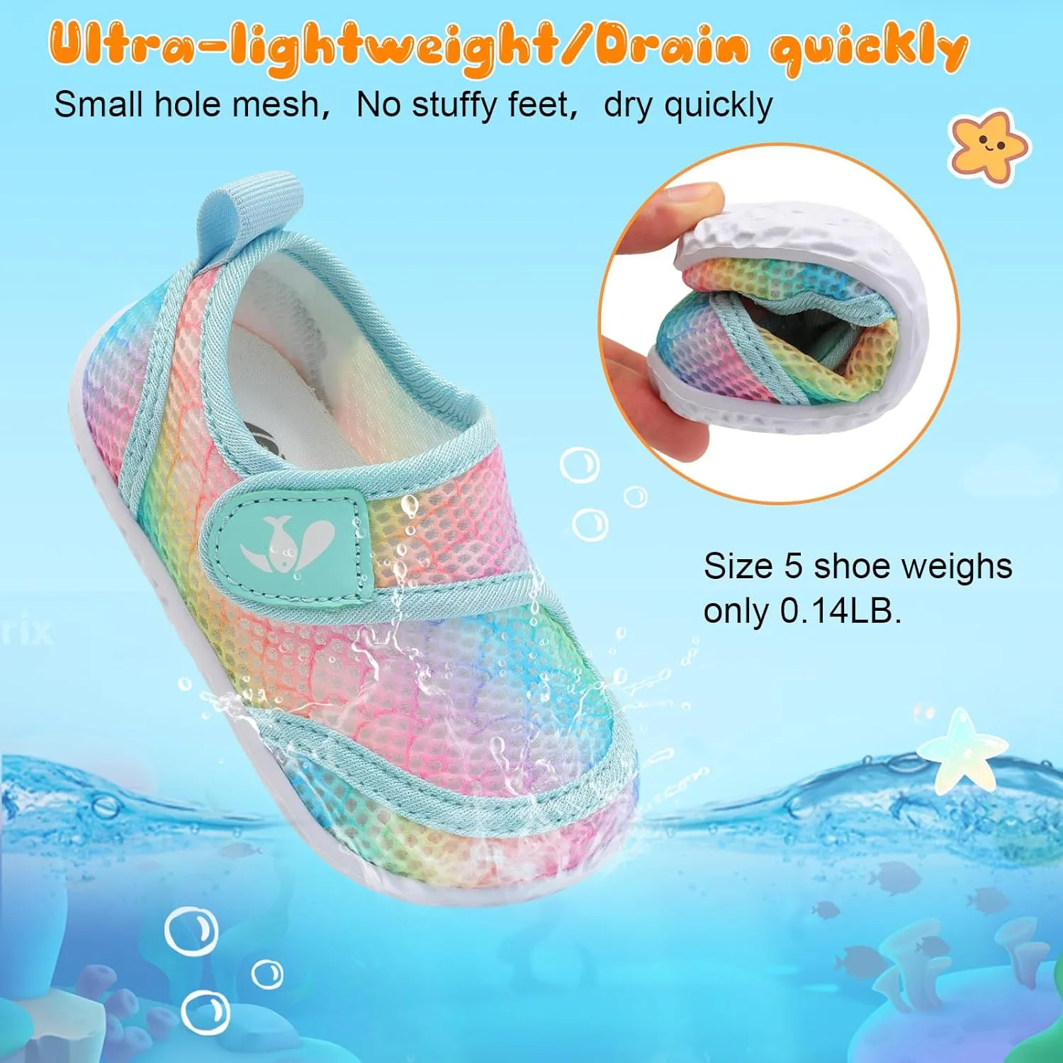 FEETCITY Toddler Water Shoes Boys Girls Swim Shoes Quick Dry Kids Aqua Socks Barefoot for Beach Swimming Pool