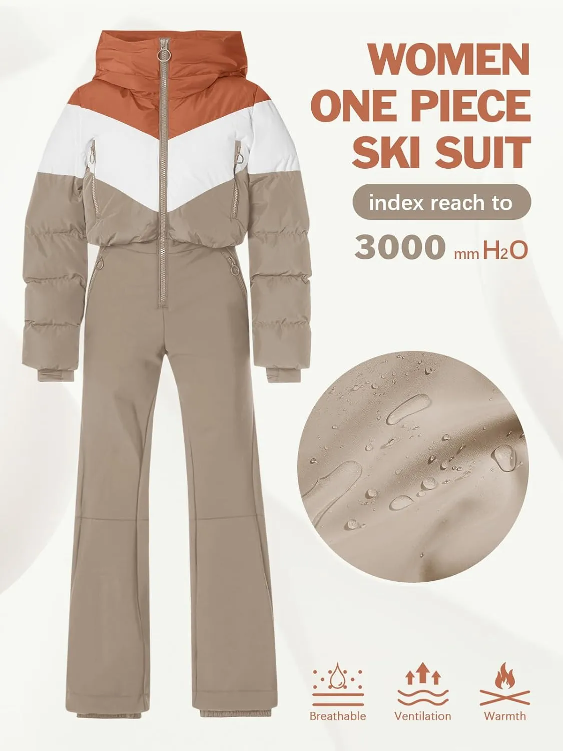 Fisoew Womens One Piece Ski Suit Warm Waterproof Snowsuits Winter Snow Jumpsuits Outdoor Sports Outerwear