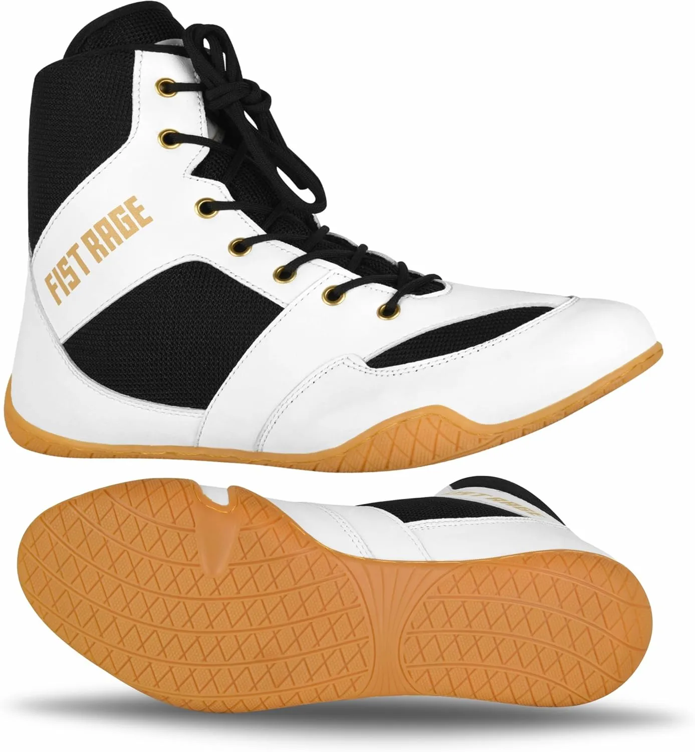 FISTRAGE Boxing Shoes Lightweight Microfiber Leather Kickboxing Training and Fighting Boots Pro Fighters with Mesh and Rubber Sole for Extra Grip - Ventilated Design - Men, Women, Kids Sizes Along With Sting Bag