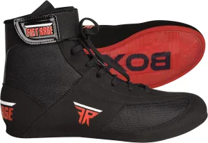 FISTRAGE Leather High Top Kick Boxing Shoes Fighting Sports Training Mesh Unisex Pro Men's and Youth Light Weight | Black Color Boxing Shoes for Adults