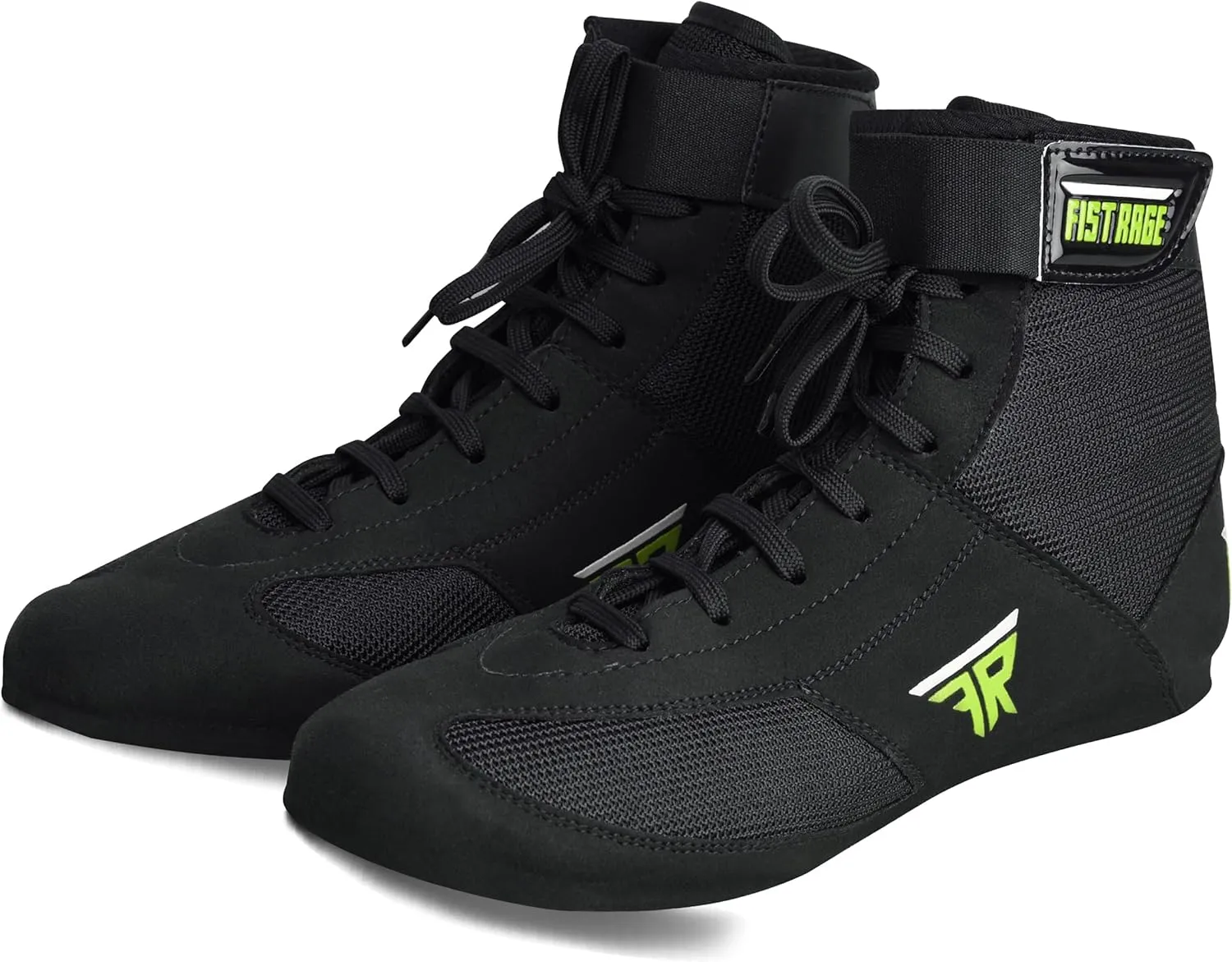 FISTRAGE Leather Kick Boxing Shoes – Lightweight Genuine Leather Boots for Men, Youth & Adults | Unisex Pro Training, Fighting & Sports Shoes – Green Mesh Design