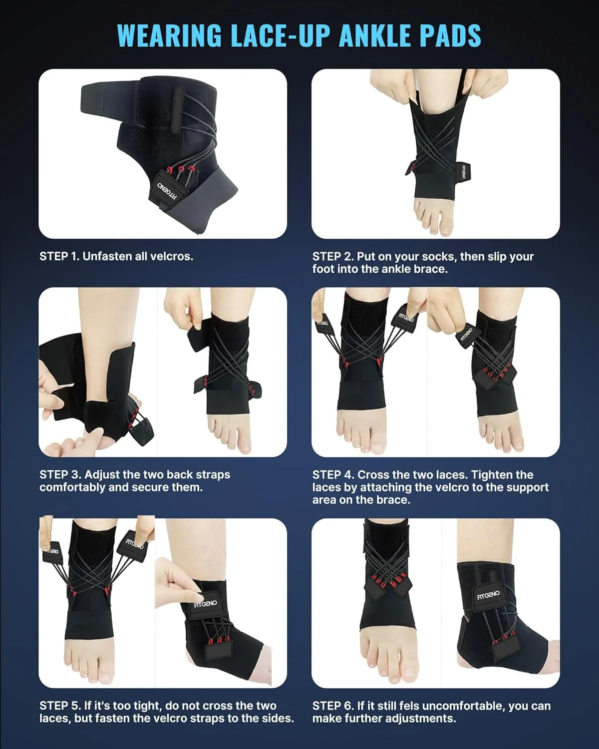 Fit Geno Ankle Brace for Sprained Ankles – Adjustable Ankle Stabilizer with Quick-Release Straps, Breathable Support for Men & Women – Reduces Swelling, Speeds Recovery