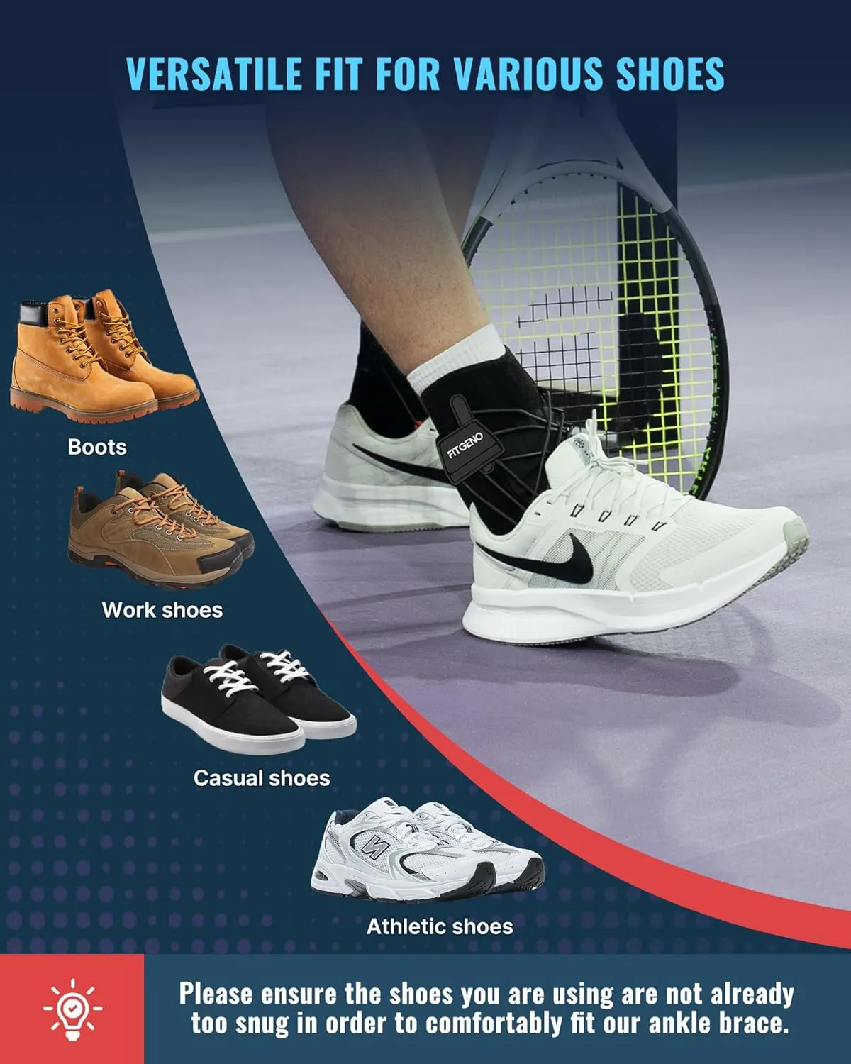 Fit Geno Ankle Brace for Sprained Ankles – Adjustable Ankle Stabilizer with Quick-Release Straps, Breathable Support for Men & Women – Reduces Swelling, Speeds Recovery